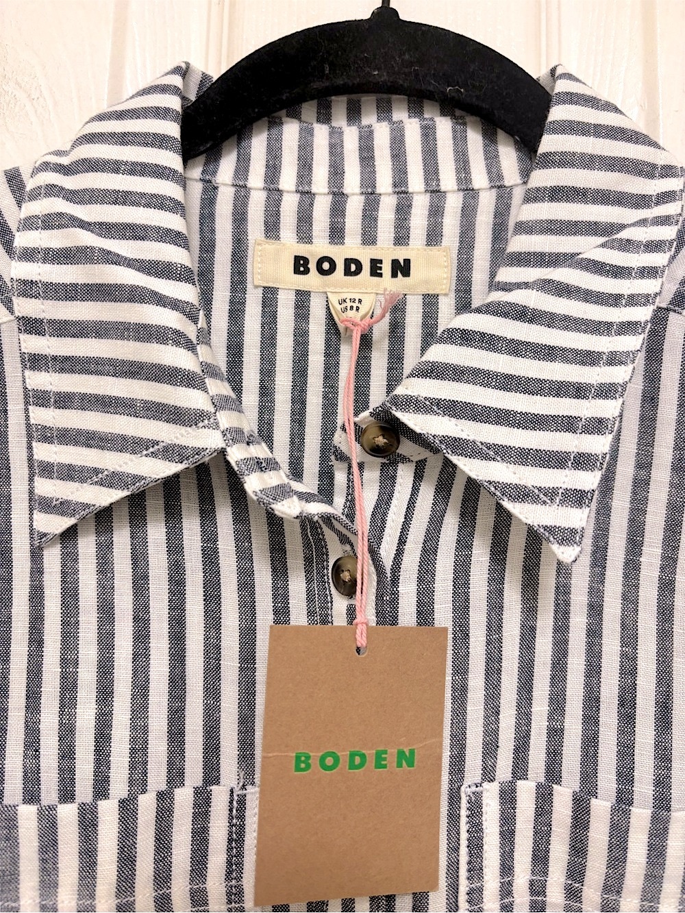 NWT BODEN Ora Linen Blend Shirt Dress in Navy Ivory Stripe - Picture 10 of 11